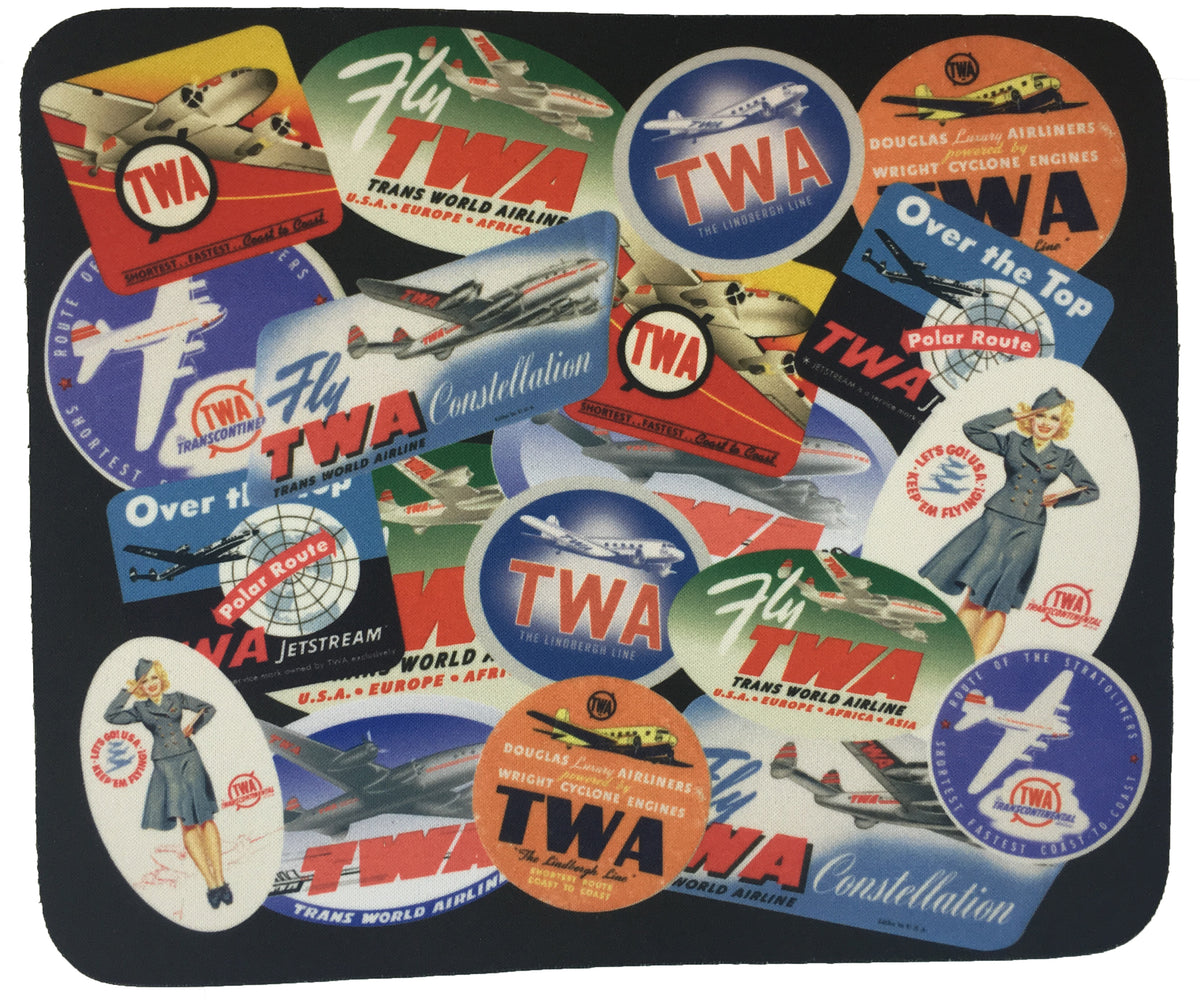 Twa Sticker TWA Bag Sticker Collage Mousepad – Airline Employee Shop