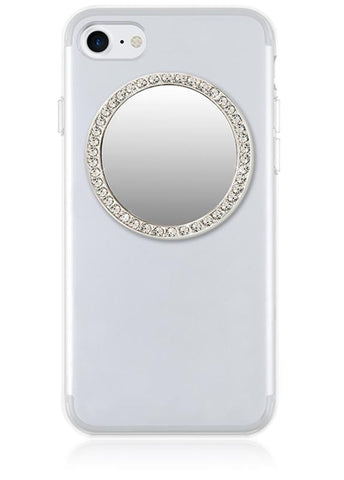 Silver Round w/ Crystals Phone Mirror