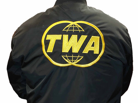 TWA Gold Globe Logo Black Bomber Jacket