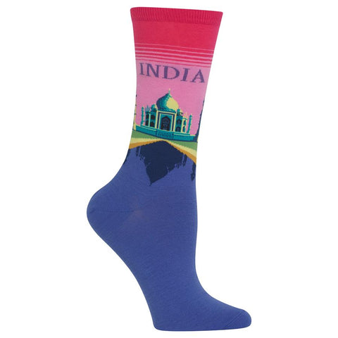 India Women's Travel Themed Crew Socks