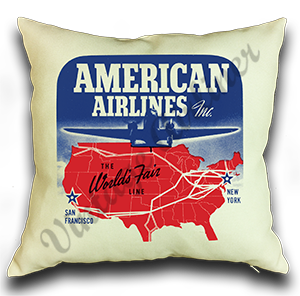 American Airlines 1939/40 World's Fair Bag Sticker Linen Pillow Case Cover