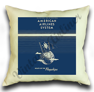 American Airlines 1940's Flagship Timetable Cover Linen Pillow Case Cover