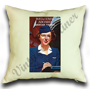 American Airlines 1950's Flight Attendant Welcome Aboard Linen Pillow Case Cover