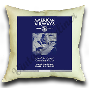 American Airlines American Airways Early 1930's Timetable Cover Linen Pillow Case Cover