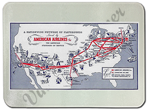 American Airlines 1930's Route Map Glass Cutting Board