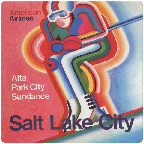 American Airlines Salt Lake City Ski Travel Poster Square Coaster