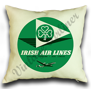 Aer Lingus Vintage 1950's Bag Sticker Linen Pillow Case Cover