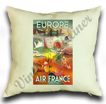 Air France Europe Linen Pillow Case Cover