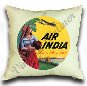 Air India Vintage Bag Sticker Linen Pillow Case Cover