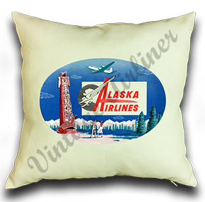 Alaska Airlines 1960's Vintage Linen Pillow Case Cover