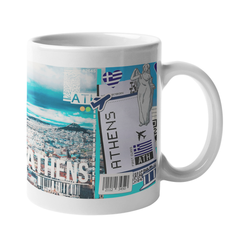 Ticket To Athens Collage Art Coffee Mug