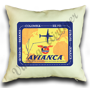 Avianca 1940's Bag Sticker Linen Pillow Case Cover