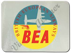 British European Airways 1950's Vintage Bag Sticker Glass Cutting Board