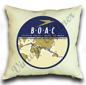 British Overseas Airways Corporation (BOAC) Vintage Bag Sticker Linen Pillow Case Cover