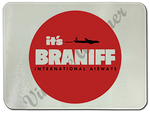 Braniff 1970's Vintage Bag Sticker Glass Cutting Board