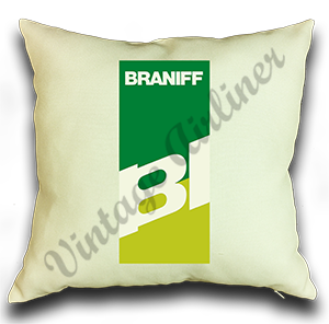 Braniff International 1970's Green Logo Linen Pillow Case Cover