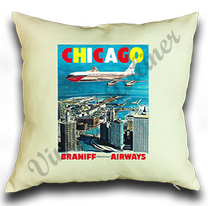 Braniff Airways Chicago 707 Linen Pillow Case Cover