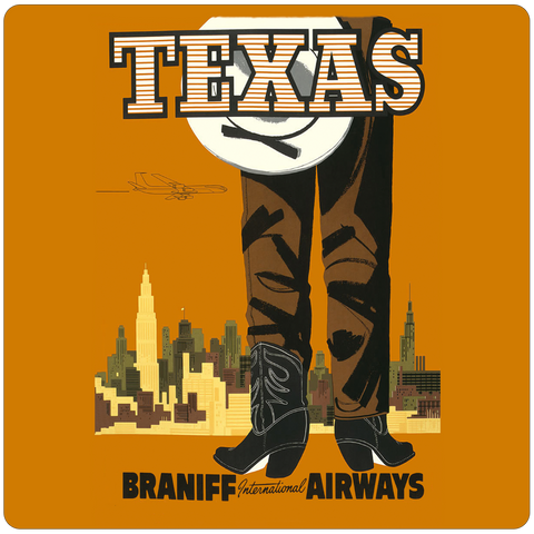 Braniff Airways Texas 1960's Travel Poster Square Coaster