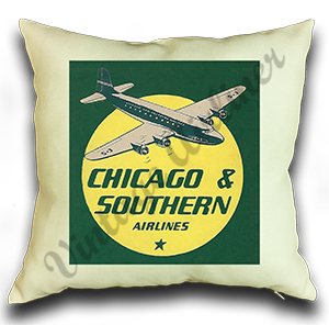 Chicago & Southern Airlines 1940's Linen Pillow Case Cover