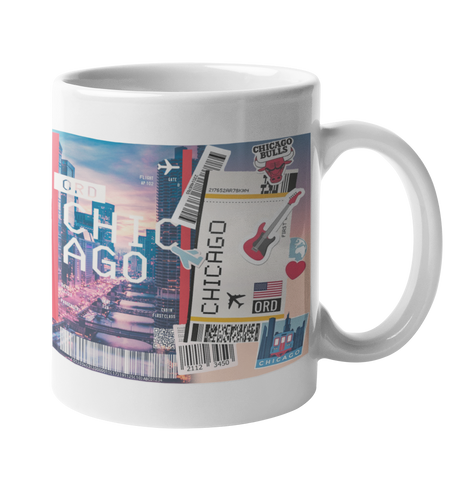 Ticket To Chicago Collage Art Coffee Mug