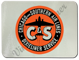 Chicago & Southern Airlines 1940's Bag Sticker Glass Cutting Board