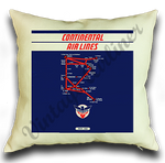 Continental Airlines 1950's Route Map Linen Pillow Case Cover