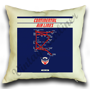 Continental Airlines 1950's Route Map Linen Pillow Case Cover