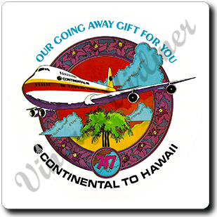 Continental Airlines Hawaii Vintage Bag Sticker Square Coaster
