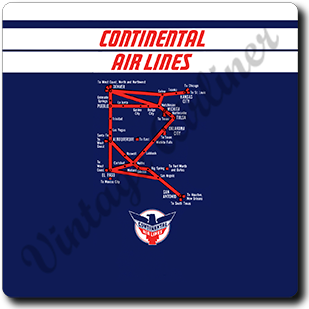 Continental Airlines 1950's Route Map Square Coaster