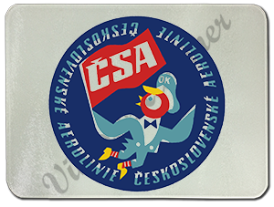 Czech Airlines (CSA) 1950's Vintage Bag Sticker Glass Cutting Board