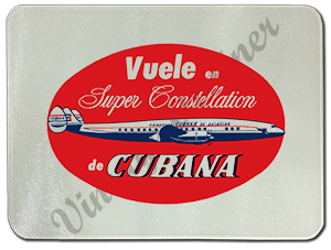Cubana Airlines 1950's Vintage Bag Sticker Glass Cutting Board