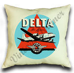 Delta Air Lines 1950's Light Blue Bag Sticker Linen Pillow Case Cover