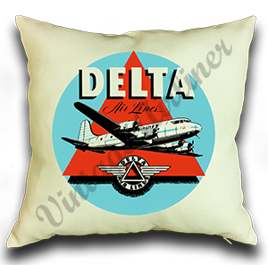 Delta Air Lines 1950's Light Blue Bag Sticker Linen Pillow Case Cover