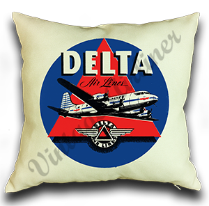 Delta Air Lines 1950's Dark Blue Bag Sticker Linen Pillow Case Cover