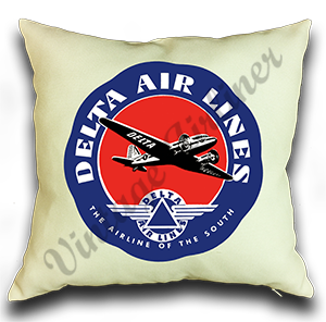 Delta Air Lines 1940's Vintage Bag Sticker Linen Pillow Case Cover
