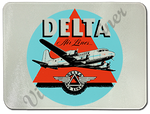 Delta Air Lines 1950's Vintage Bag Sticker Glass Cutting Board