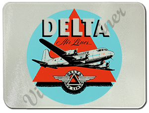 Delta Air Lines 1950's Vintage Bag Sticker Glass Cutting Board