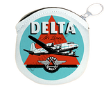 Delta Air Lines Vintage 1950's Light Blue Bag Sticker Round Coin Purse