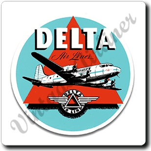 Delta Air Lines Vintage 1950's Light Blue Square Coaster