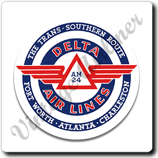 Delta Air Lines Vintage Trans-Southern Route Blue Square Coaster