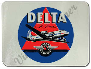 Delta Air Lines 1950's Vintage Dark Blue Bag Sticker Glass Cutting Board