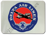 Delta Air Lines 1940's Vintage Bag Sticker Glass Cutting Board