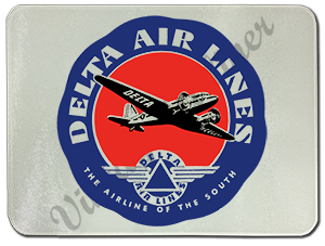 Delta Air Lines 1940's Vintage Bag Sticker Glass Cutting Board