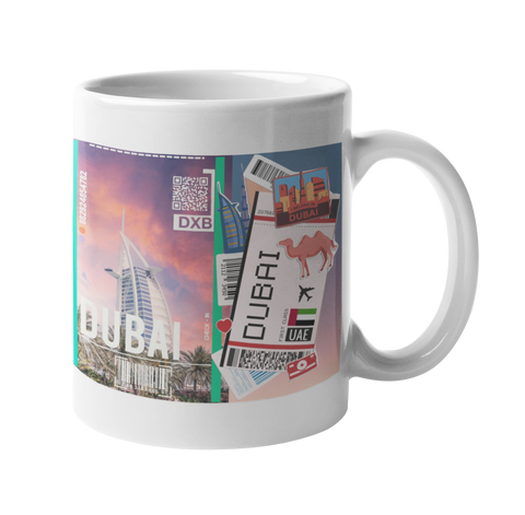 Ticket To Dubai Collage Art Coffee Mug