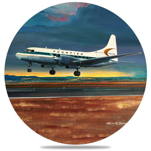 Frontier Airlines 580 Landing Round Coaster by Rick Broome