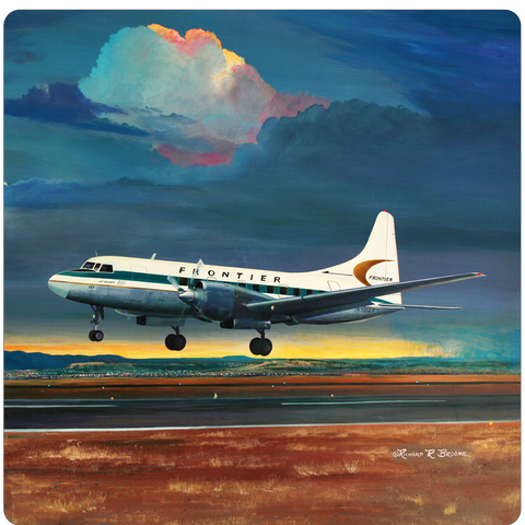 Frontier Airlines 580 Landing Square Coaster by Rick Broome