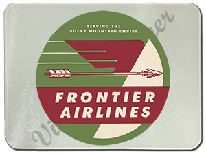 Frontier Airlines Vintage 1950's Bag Sticker Glass Cutting Board
