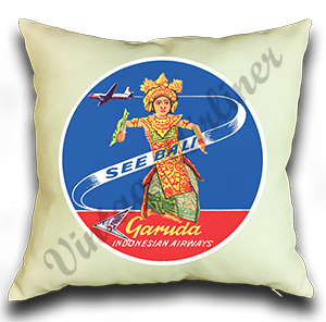 Garuda Indonesian Airlines 1950's Bali Bag Sticker Linen Pillow Case Cover