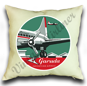 Garuda Indonesian Airlines 1950's Vintage Bag Sticker Linen Pillow Case Cover