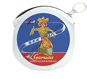 Garuda Indonesian Airlines Vintage Bali Bag Sticker Round Coin Purse